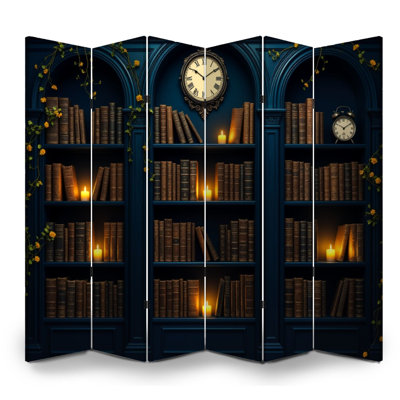 Cloison pliante à 6 panneaux pour cloisons de bibliothèque bleu foncé et vintage