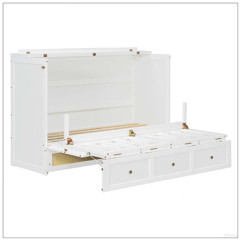 Grand lit escamotable avec grands tiroirs, Blanc