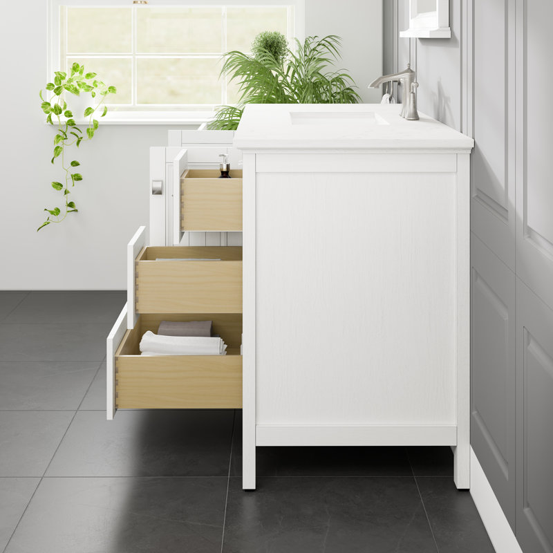Meuble-lavabo en porcelaine l 48 po x P 22 po Glebs, Blanc, Quartz - blanc de Carrare