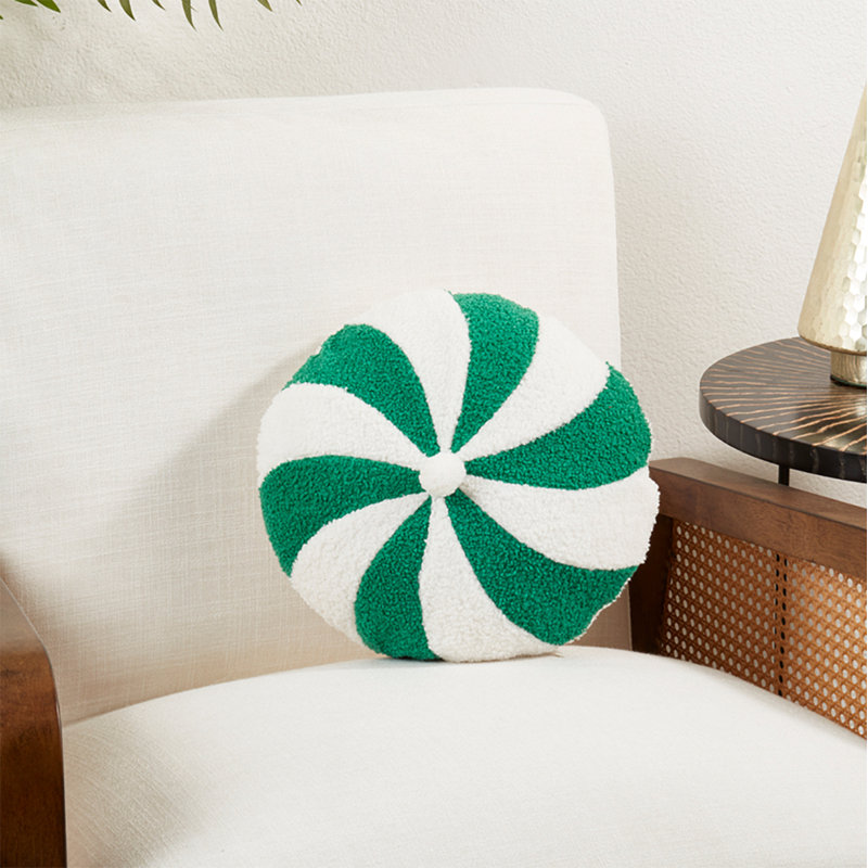 Coussin Candy, H 13 po x l 13 po, Vert / blanc