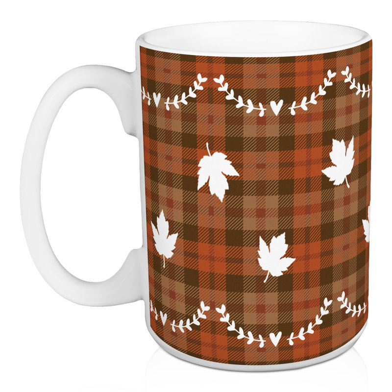 Brown Plaid Leaf Pattern Coffee Mug