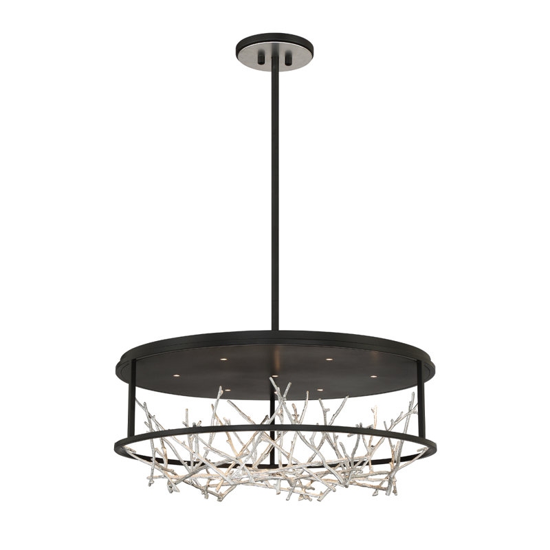 Lustre tambour unique à 7 lumières Aerie, Noir / argent