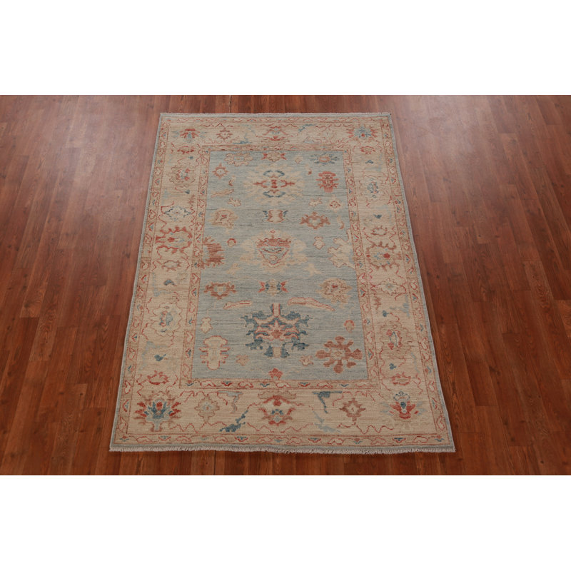Vegetable Dye Blue Oushak Turkish Rug 4