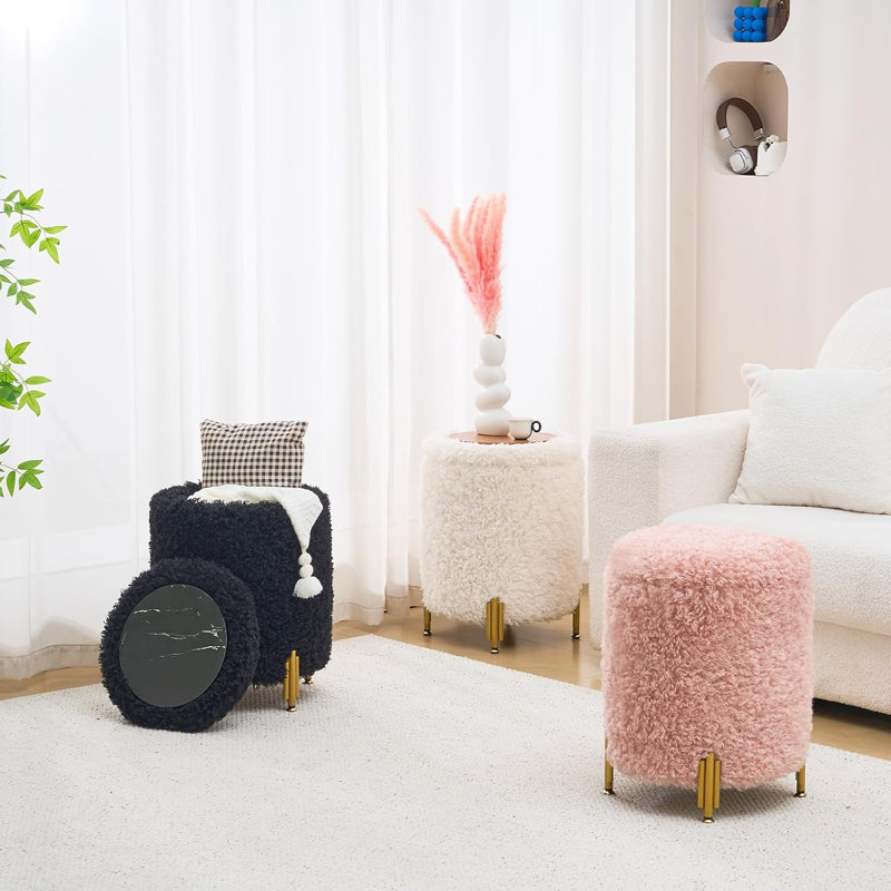 Repose-pieds rond en velours avec rangement, Rose