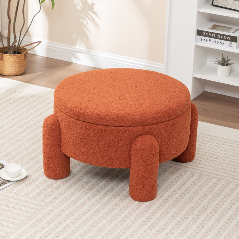 Upholstered Round Storage Ottoman, Orange
