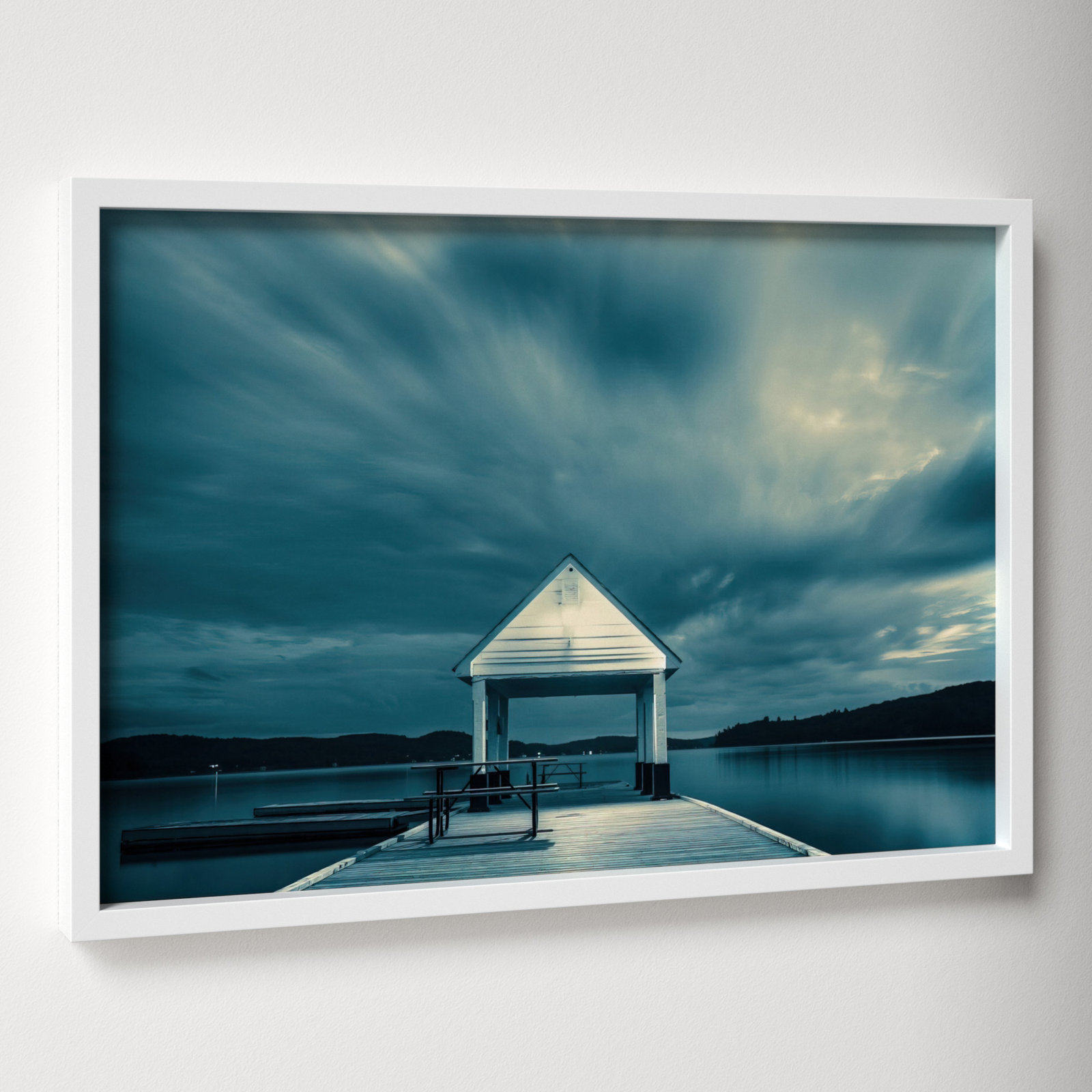 Rosseau Dock by Peter Dušek, 14" H x 20" W x 1.25" D, White