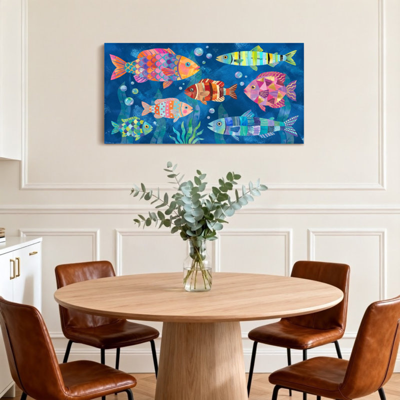 Animals Colorful Fish Underwater Pattern Print, 16" H x 32" W