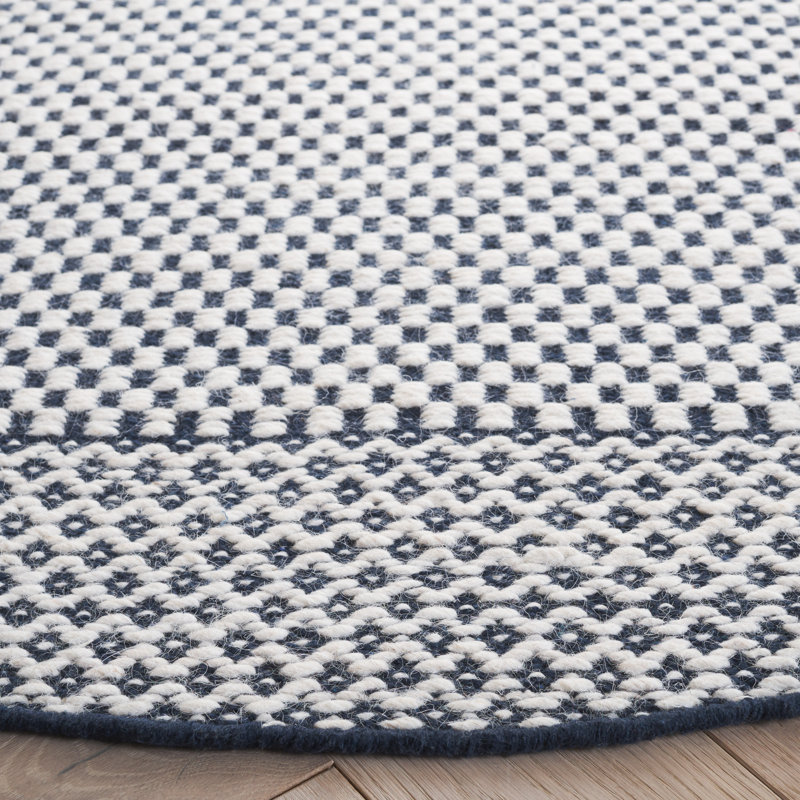 Veropeso Flat Weave Wool/Cotton Geometric Rug in Navy/Ivory/Gray, Round 6'