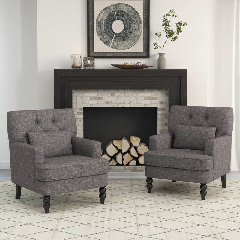 Arnice 29" W Button Tufted Upholstered Club Chair with Nailhead Trim (Set of 2), Gray Polyester Blend
