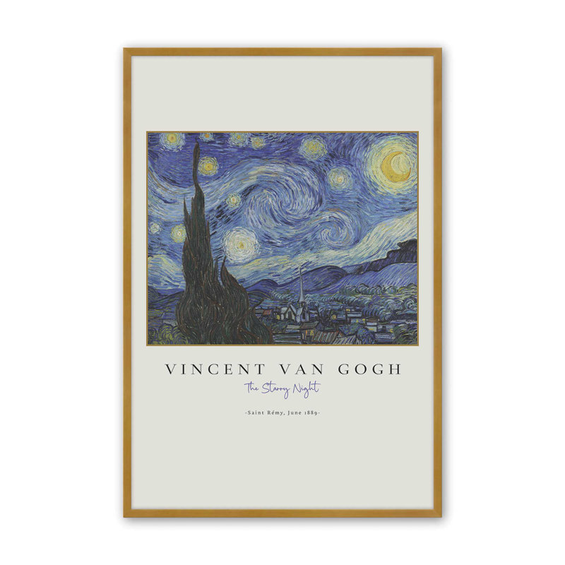 Impression de Van Gogh The Starry Night, Reproduction encadrée sans passe-partout 1, Or poli, H 17,25 po x l 13,25 po