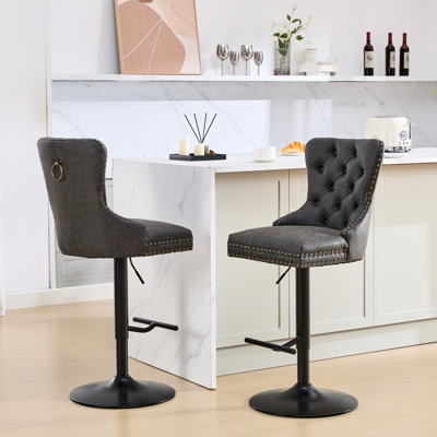 Tabourets de bar modernes en cuir PU avec siège réglable, dossier noir confortable, 2 sièges pivotants