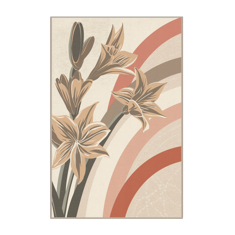 Tapis éclectique beige lavable à la machine Ottwell Amaryllis - reliure beige, 5 x 8