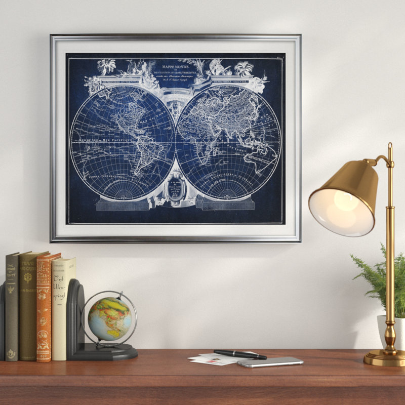 « rétro world map viii », impression, H 24 po x l 32 po x P 1,5 po, Argent