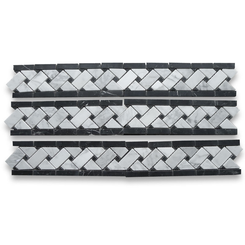 12" x 4" Marble Basketweave Mosaic Wall & Floor Tile