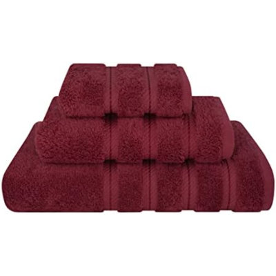 Ensemble de serviettes 3 pièces de qualité supérieure, 1 serviette de bain, 1 serviette à main, 1 gant de toilette, serviettes turques 100% coton 600 g / m² pour la salle de bain, ensemble de serviettes rouges Bordeaux