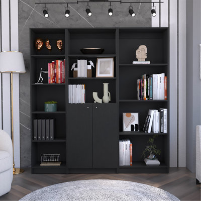 Black 3 Piece Living Room Set With 3 Bookcases
