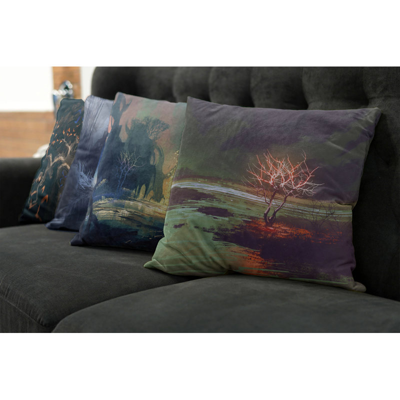 Ensemble de housse de coussin 4 pièces Fantasy Occult Trees in Magic Forest Night Woodland Nature Adventure, 18" x 18"