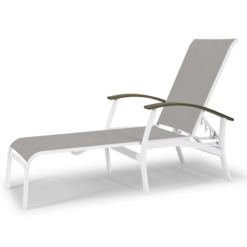 Askar Outdoor Rust-Resistant Metal Chaise Lounge, Alloy Sunbrella®, Beachwood P40, Gloss White