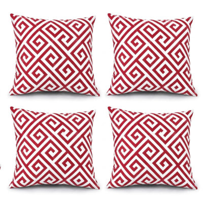 Ensemble de 4 coussins décoratifs d'extérieur / intérieur avec inserts avec fermeture à glissière en coton 18 x 18 pouces 4 pièces Coussin décoratif rouge imperméable, résistant à la décoloration et à fermeture à glissière