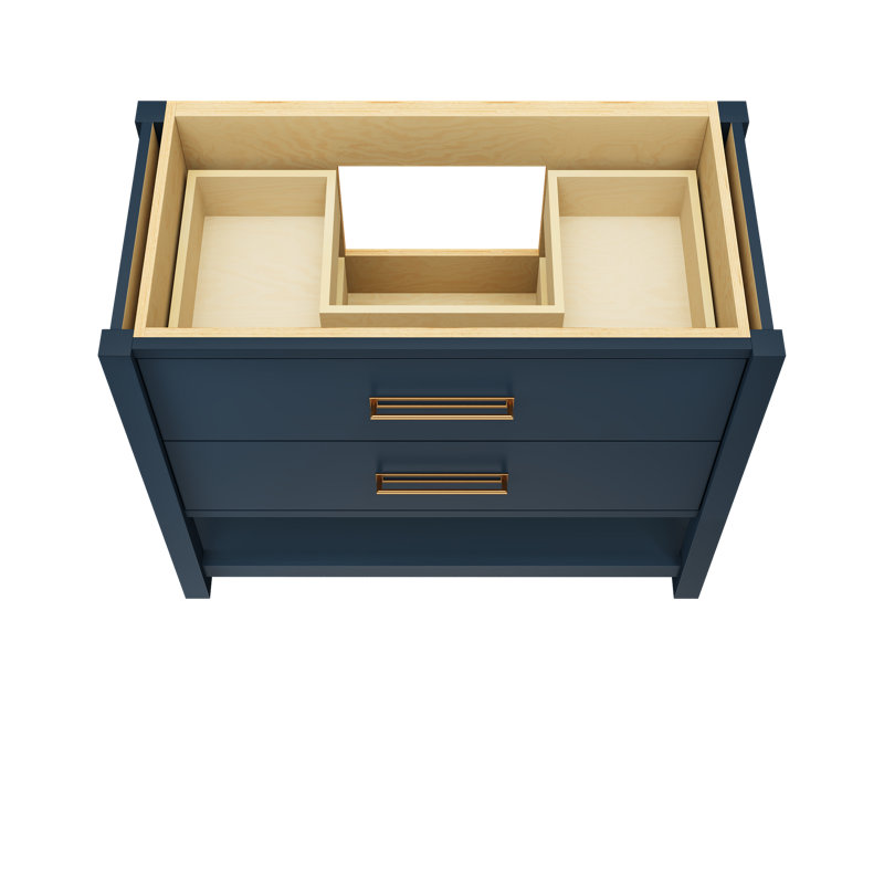 Kiawah Two-Drawer Single Bath Vanity, Hague Blue, Satin Gold, 42"