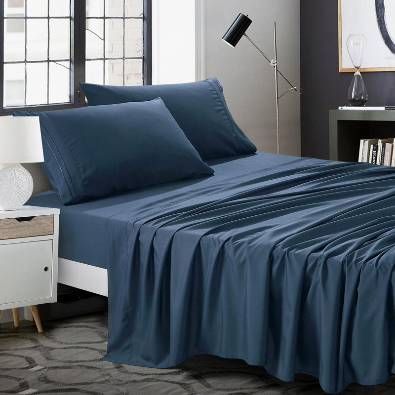 Luxe Navy Microfiber Sheet Set - Smooth Deep-Pocket Bedding For Elevated Bedrooms，Cal.King, Navy, California King Sheet Set