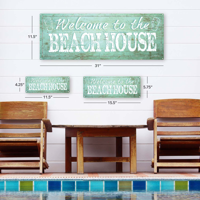 Panneau métallique "Welcome to the Beach House", H 5,75 po x l 15,5 po