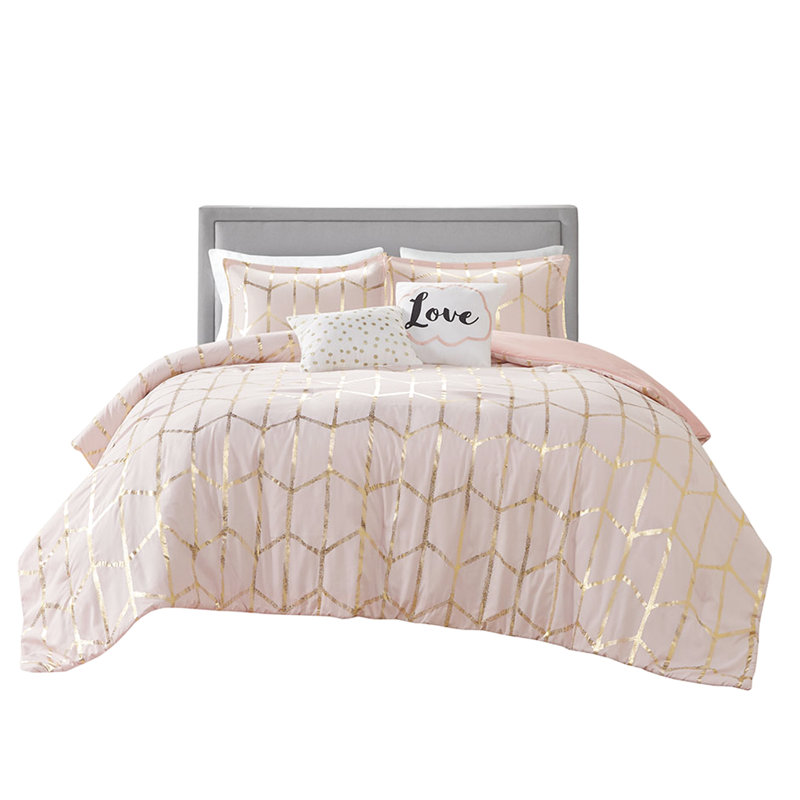 Full/Queen Comforter With Grey Background And Silver Metallic Print Elegant Firework, Queen Comforter + 4 Additional Pieces