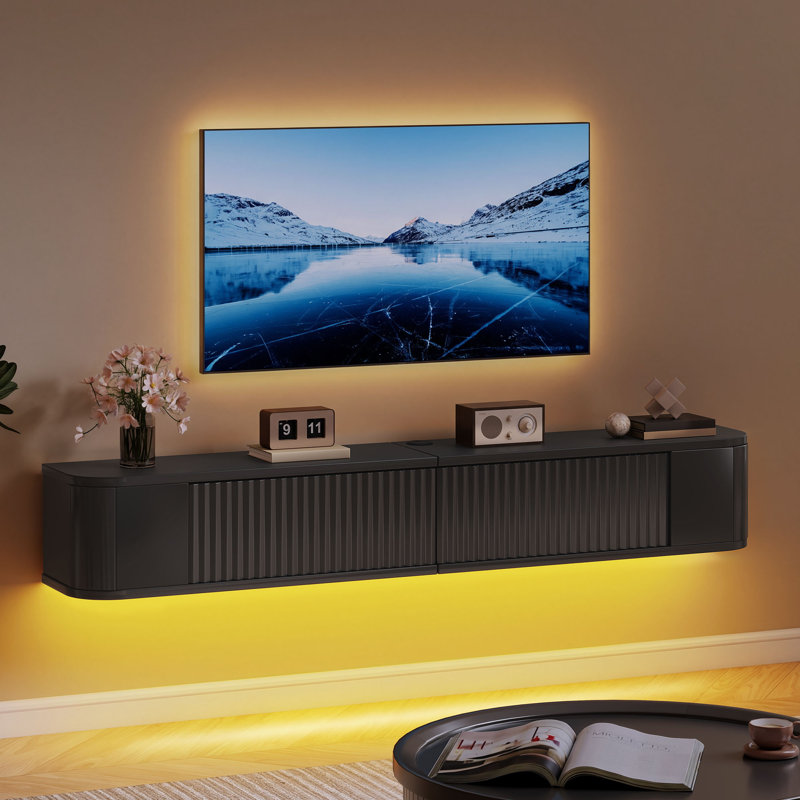 Wall Muonted TV Stand, 20cm H x 140cm L x 25cm W, Black