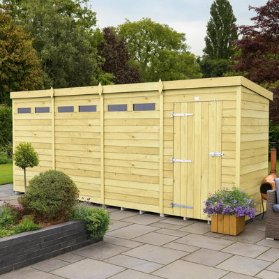 16ft x 4ft Pent Security Shed - Single Door