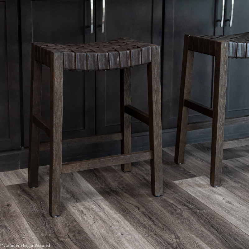 Maven Lane Emerson Kitchen Stool with Faux Leather Upholstery, Weathered Brown, Bar Stool (31" Seat Height)
