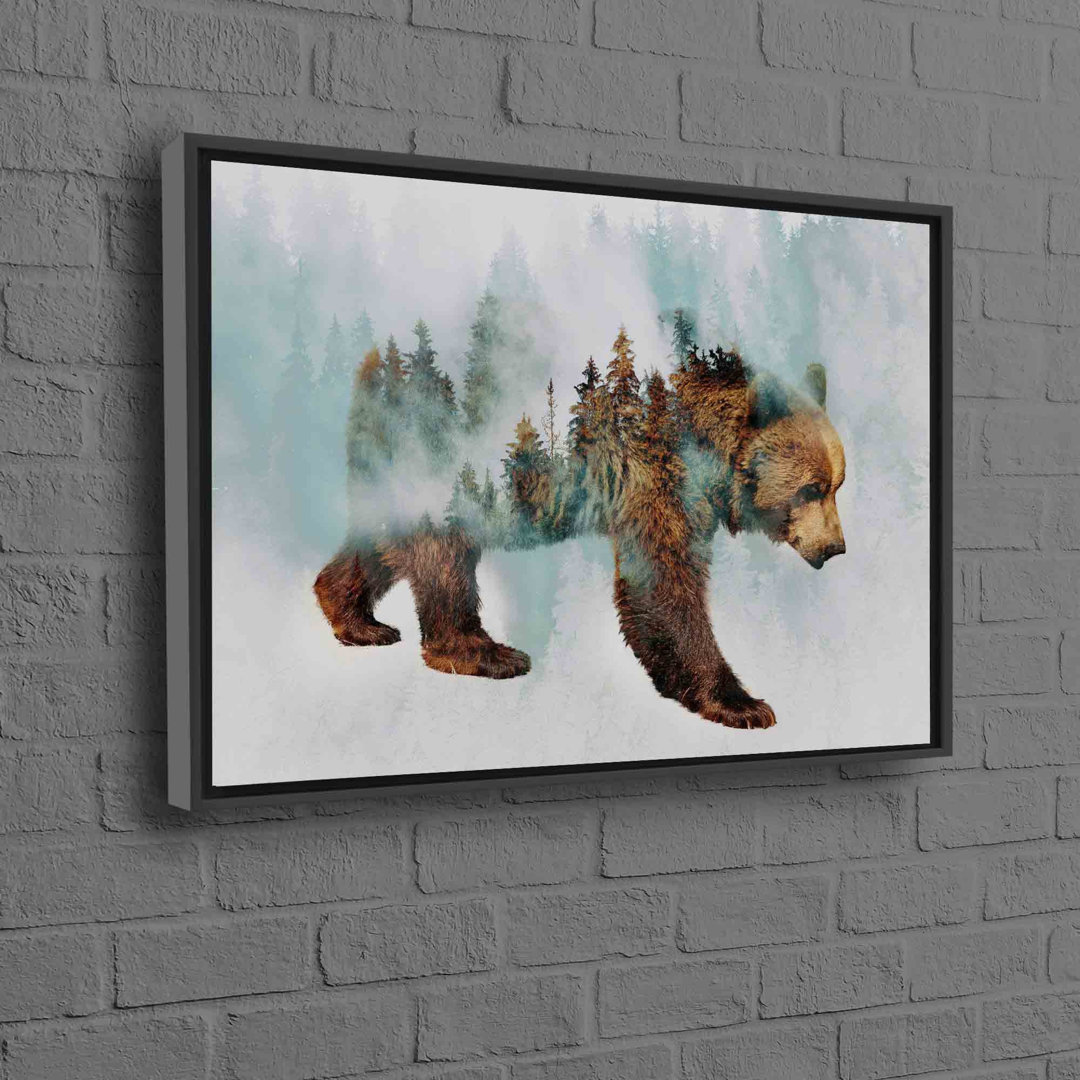 Bear Walking in Snow Canvas Print Featuring Abstract Forest Artwork Perfect for Wedding Decor or Personalized Baby Gift