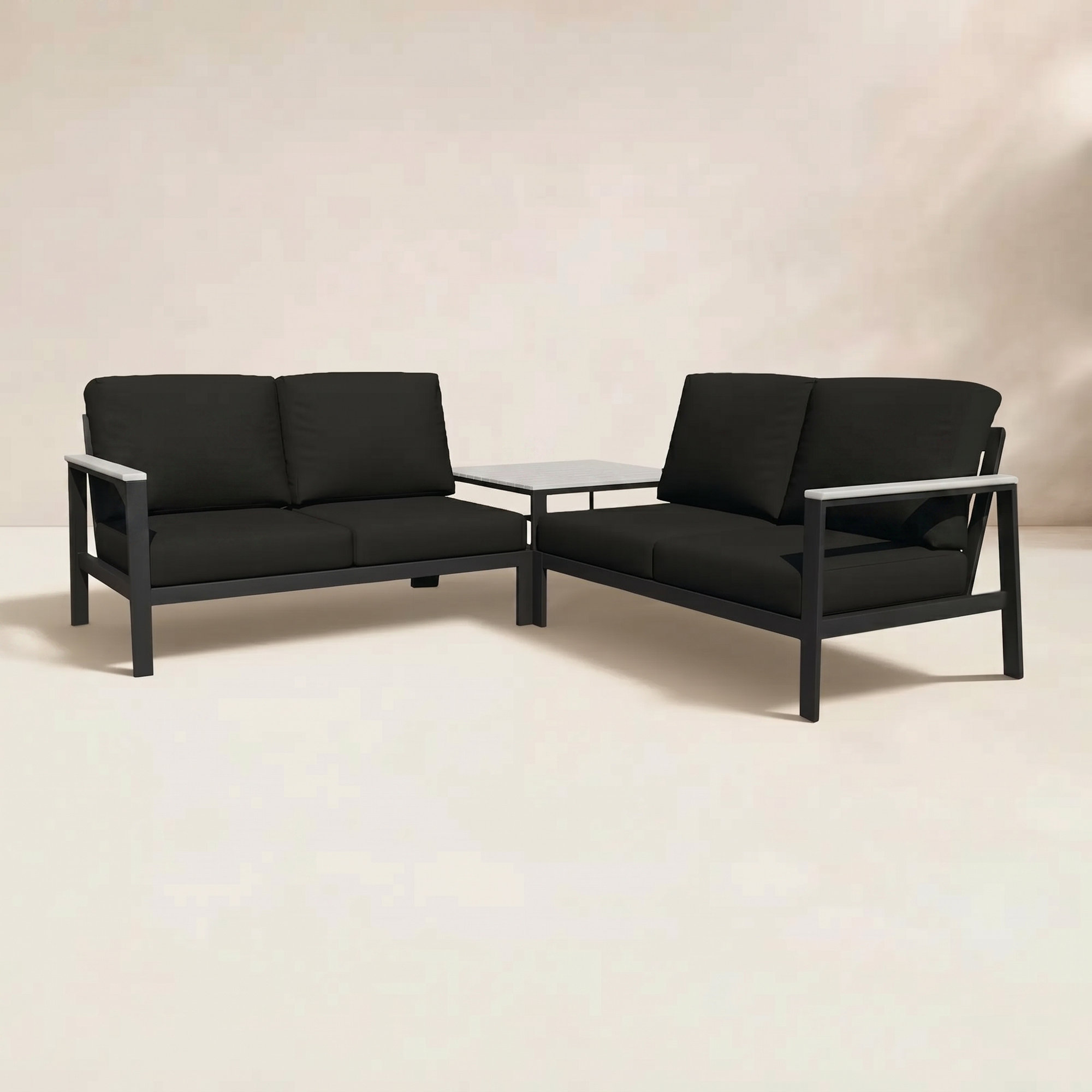 Townsend 3 Piece Sectional Seating Group With Sunbrella Cushions, Canvas Black Sunbrella® Canvas