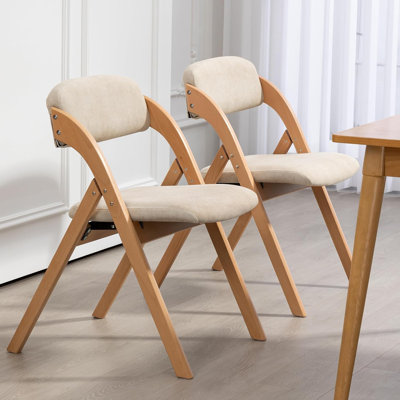 Chaises de salle à manger pliantes en bois empilables avec sièges rembourrés, ensemble de 2 avec housse amovible supplémentaire, crème