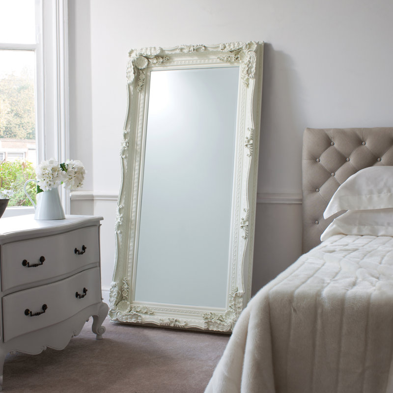 Lapeer Wood Flat Mirror, 177cm H x 91cm W x 12cm D, Cream