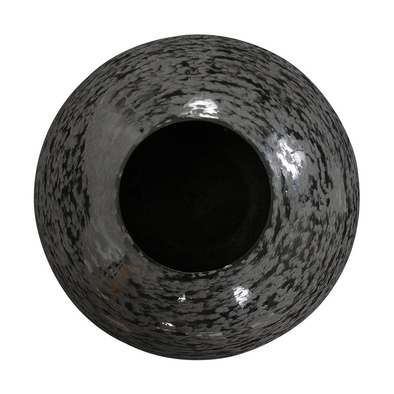 Chiseled Texture Black Iron Globe Vase, Large, 9" H x 11" W x 11" D
