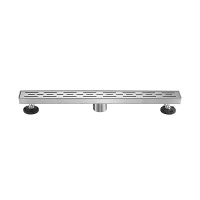 Linear Shower Drain 24 x 2.75 x 2 In 304 Stainless Steel Single Piece Bathroom Floor Drain Brushed Nickel with Removable Brick Patterned Grate Hair Strainer and Leveling Feet