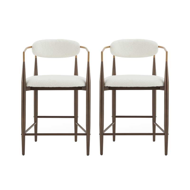 Amen Upholstered Bar Stools, Boucle Beige/Coffee Base, Counter Stool (25." Seat Height)