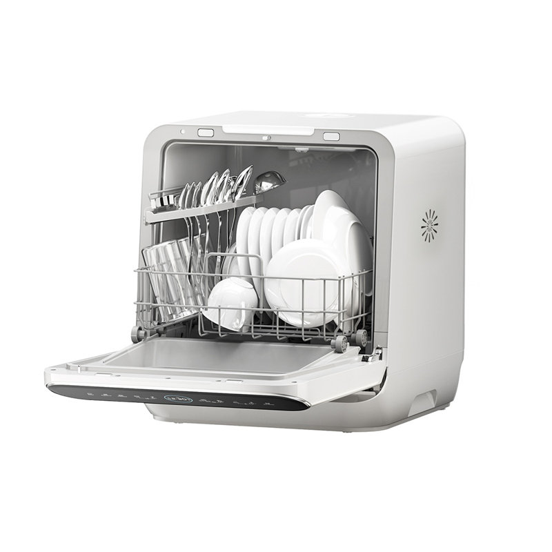 White Countertop Dishwasher with A Visible Door