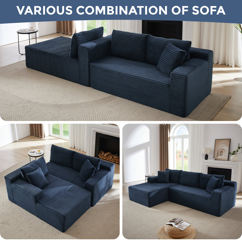 Boneless Modular Sectional Sofa, Cloud Couch, Left Hand Facing, Blue