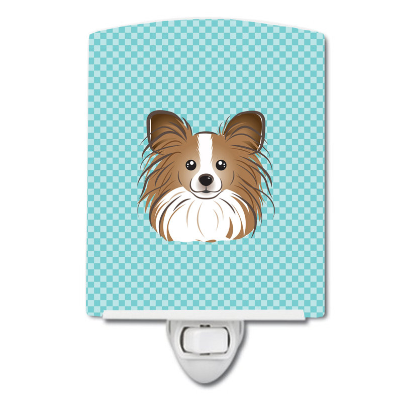 Checkerboard Wirehaired Dachshund Ceramic Night Light, Blue, Papillon