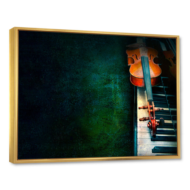 Abstrait violon sur le piano - décoration murale moderne en toile, H 40 po x l 30 po x P 1,5 po, Cadre flottant doré