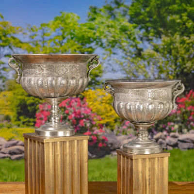Bacchus Frosted Silver Metal Urns (Set of 2)