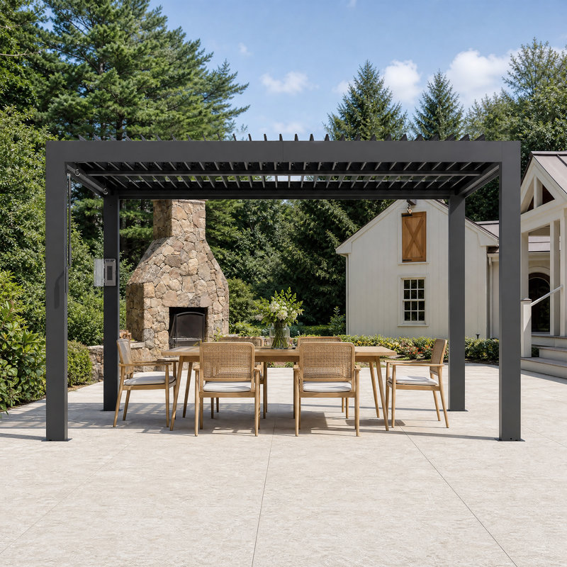Pergola à persiennes 12 'x 12' avec double couche réglable, système de gouttière intégrée et prise de recharge USB Aurora