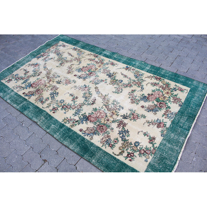 Tapis turc authentique à motif floral - Tapis rétro tissé à la main pour la décoration intérieure