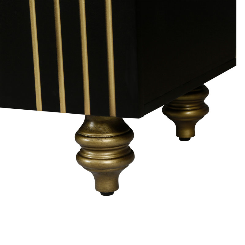 Buffet moderne cannelé avec rangement, élément incurvé avec lignes strictes, armoire de rangement à 4 portes avec tablettes réglables pour la cuisine, la salle à manger et le salon (noir)