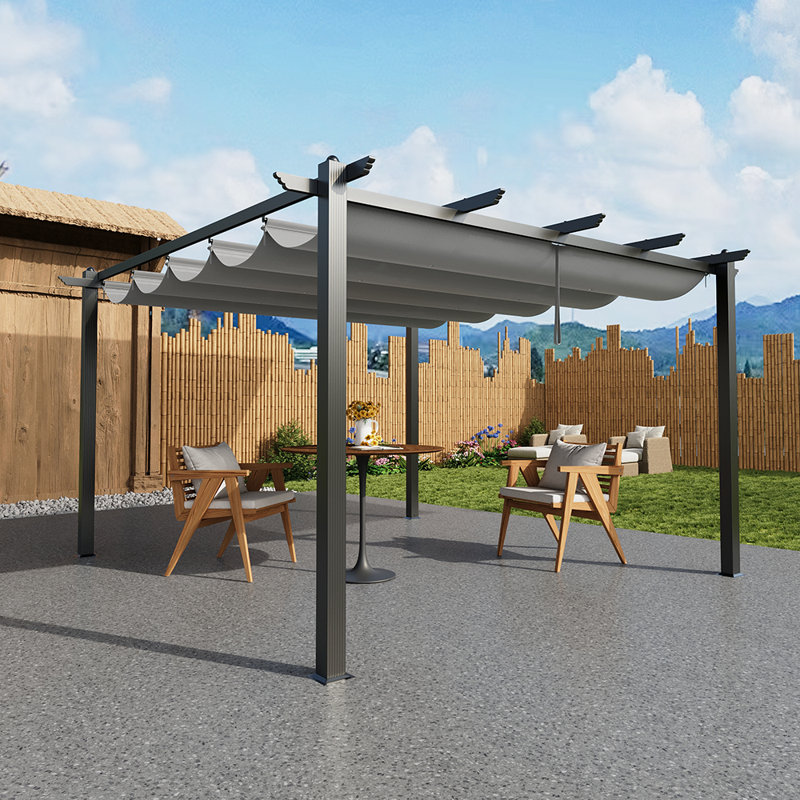 Aluminium Pergola with Retractable Roof, Grey