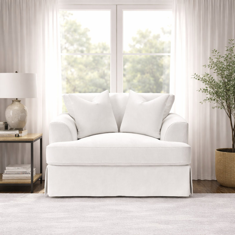 Chaise et demi Lucia, Mélange de lin performance blanc cassé Lena