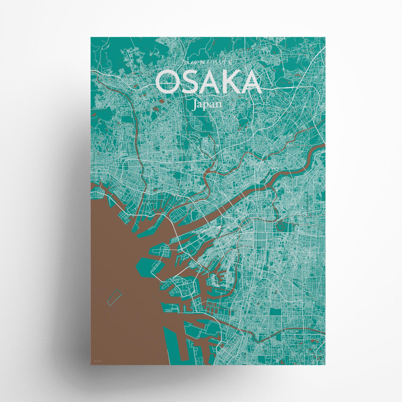 Osaka City Map In Nature - No Frame Print, 27.6cm H x 19.7cm W x 0.05cm D