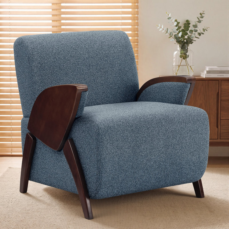 Fauteuil d'appoint moderne rembourré de 68,5 cm de large, structure en bois massif, Blue, No
