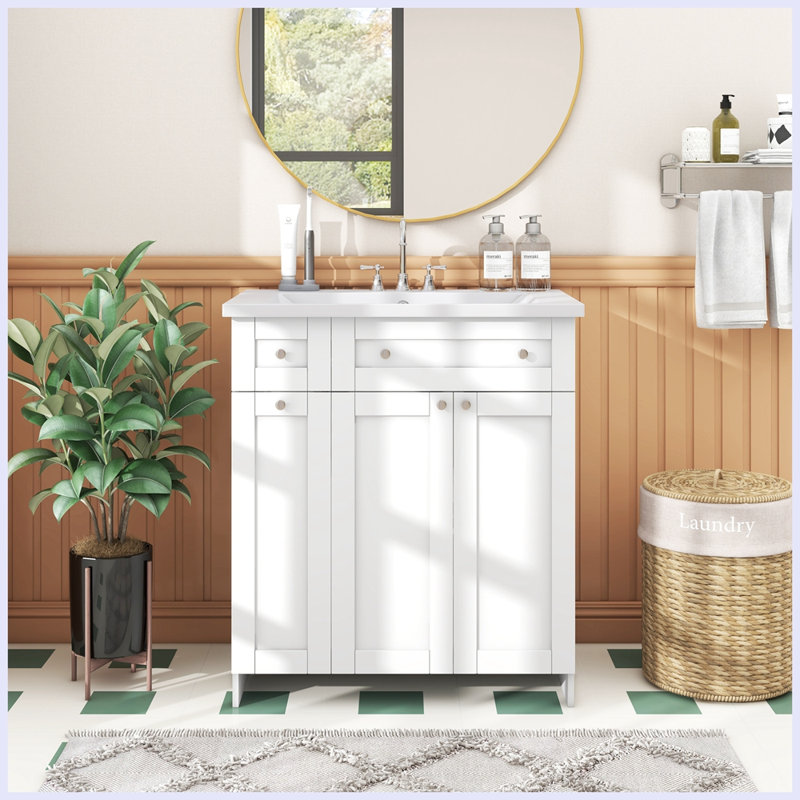 Meuble-lavabo moderne avec lavabo simple, Blanc